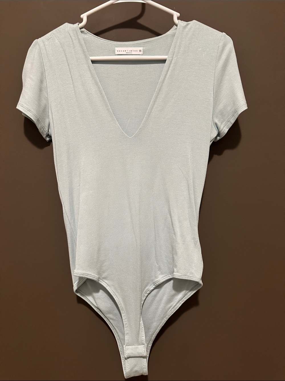 Wasabi + Mint Light Blue V-Neck Short Sleeve Bodysuit | Boutique Basic • MEDIUM